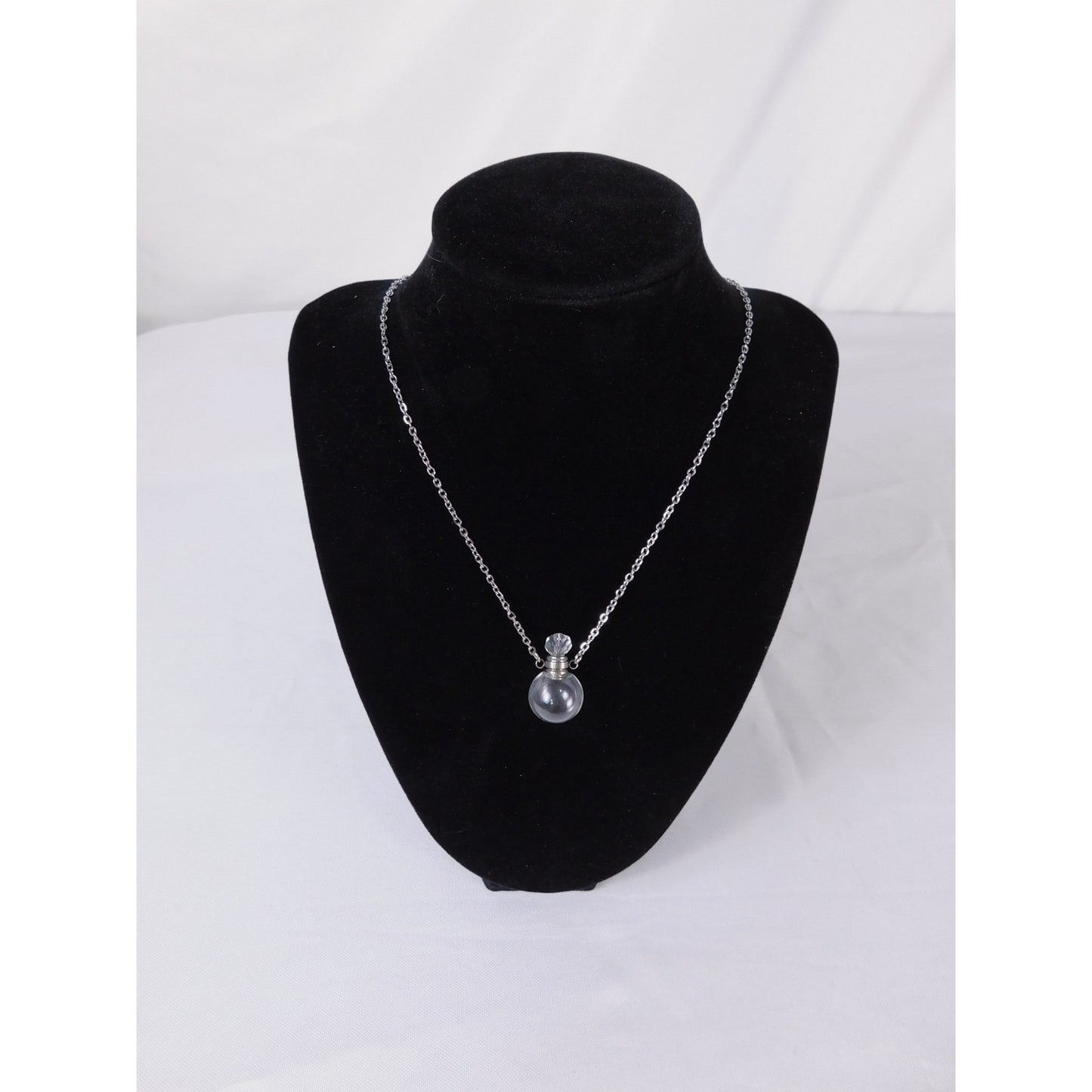Glass Vial Necklace Silver Pendant Aromatherapy Locket Chain Gift Perfume Bottle