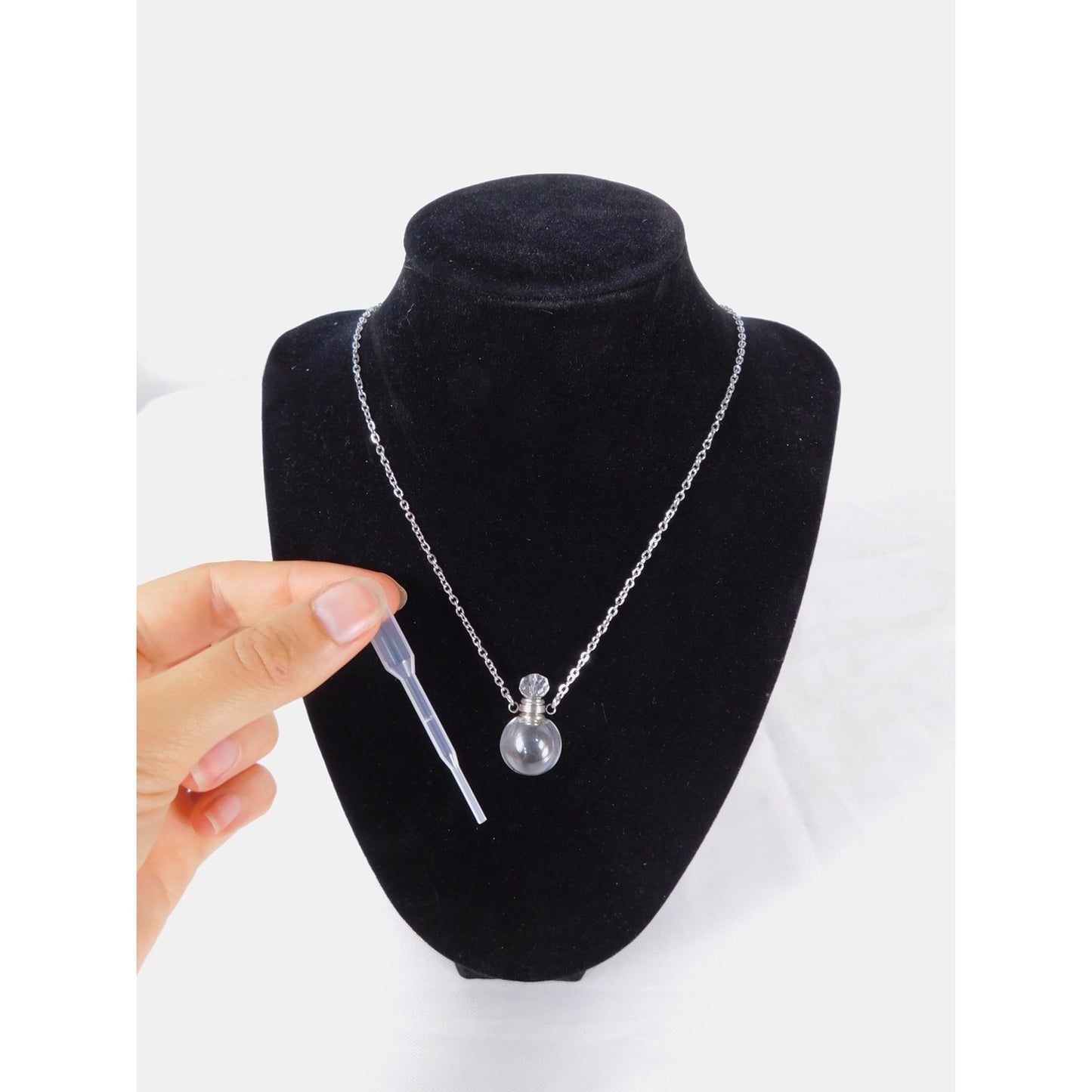 Glass Vial Necklace Silver Pendant Aromatherapy Locket Chain Gift Perfume Bottle