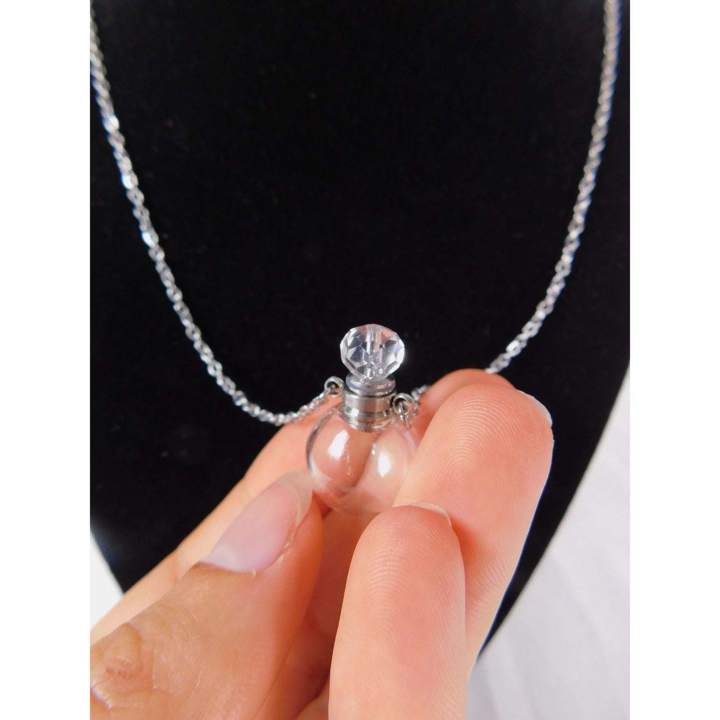 Glass Vial Necklace Silver Pendant Aromatherapy Locket Chain Gift Perfume Bottle