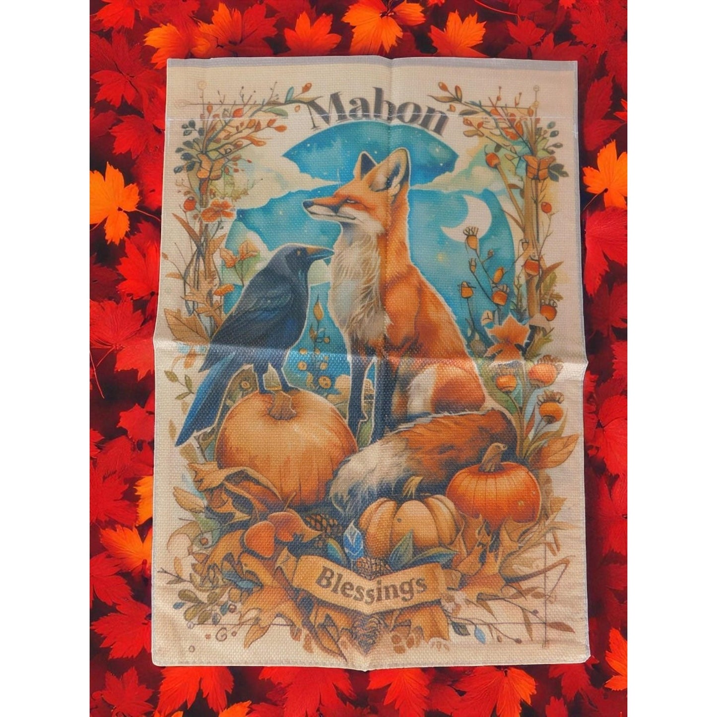 Mabon Autumn Garden Flag Blessings Fox Raven Pumpkins Fall Decor Outdoor Sign