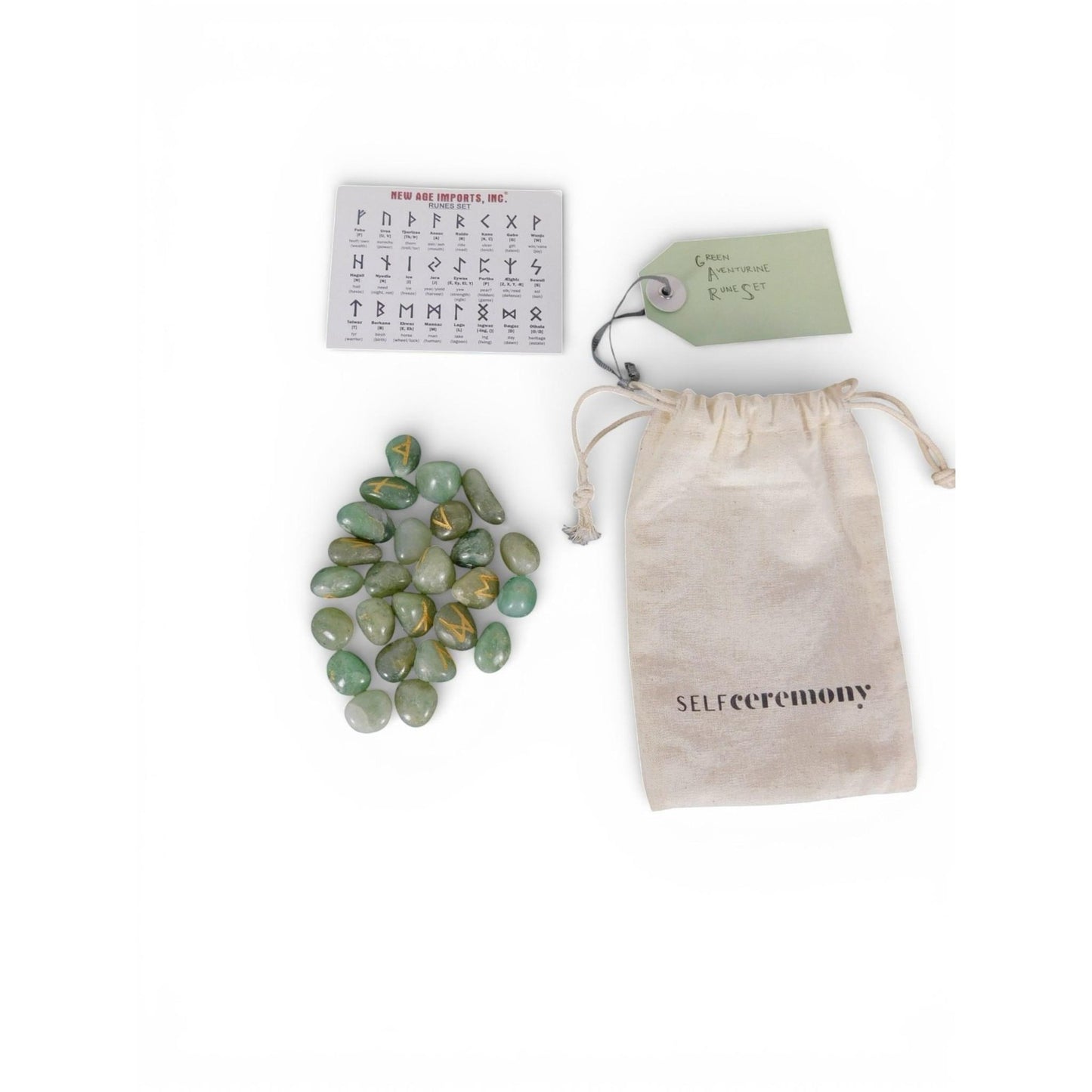 Green Aventurine Rune Set New Age Imports Stones Self Ceremony Bag Divination