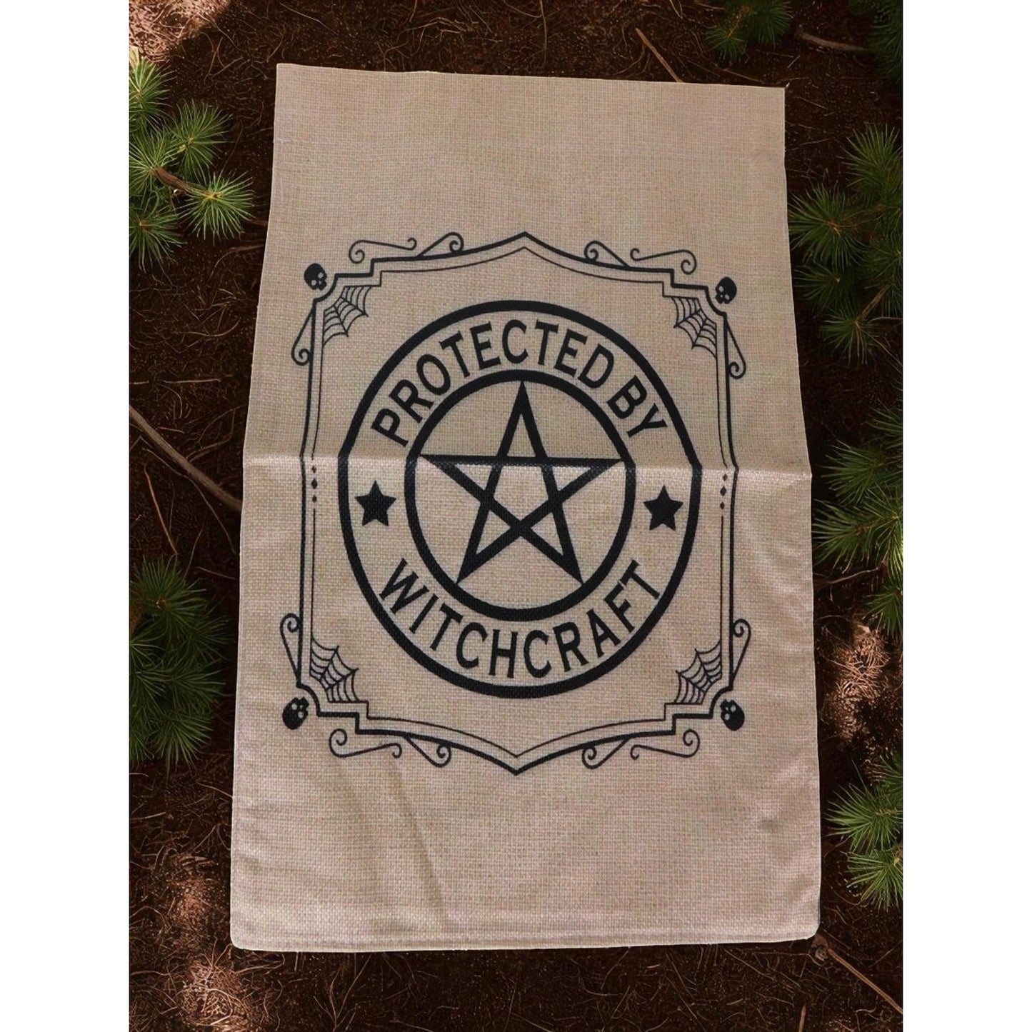 Protected by Witchcraft Garden Flag Halloween Outdoor Yard Banner Pagan Wicca