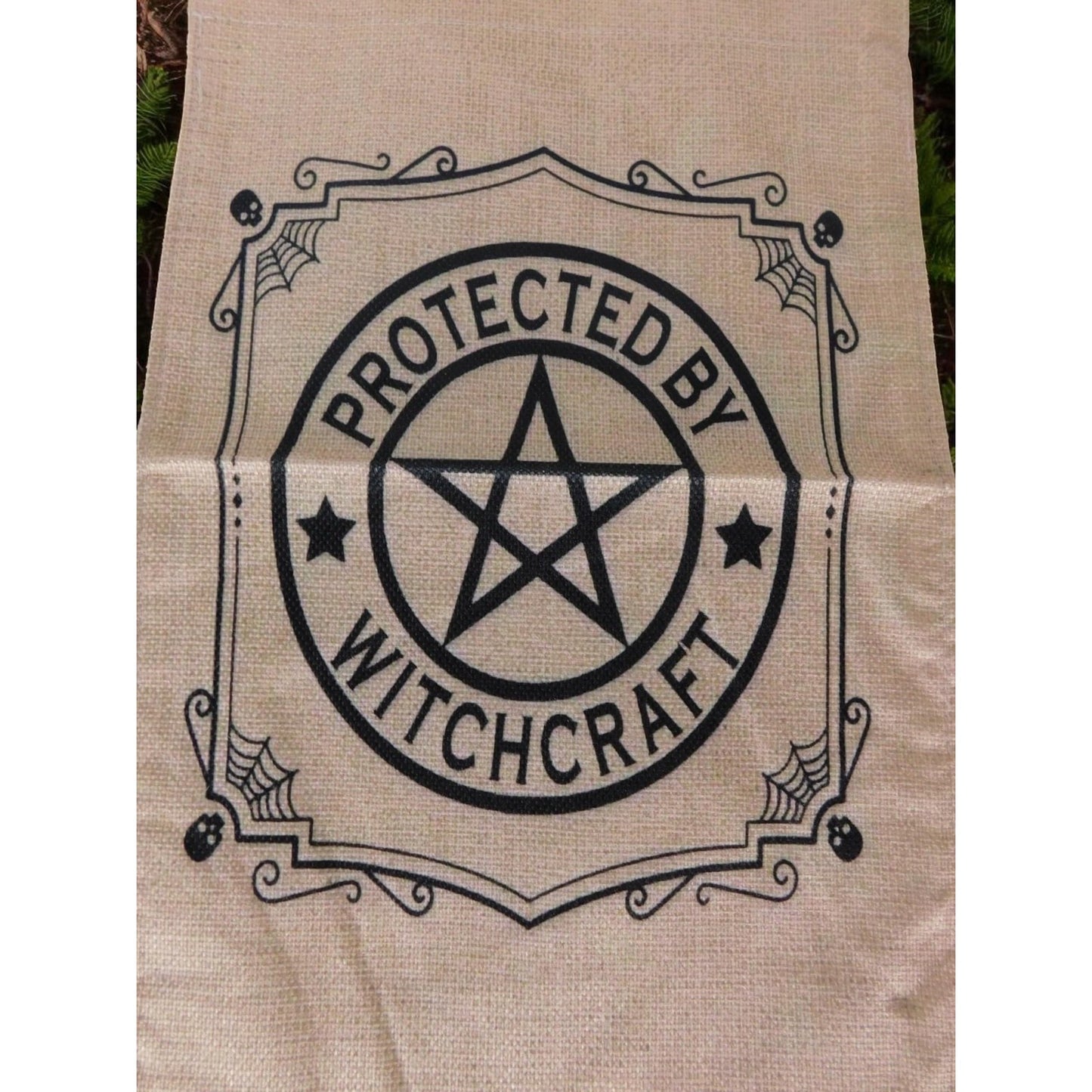 Protected by Witchcraft Garden Flag Halloween Outdoor Yard Banner Pagan Wicca
