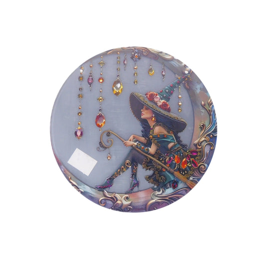 Round Witch-Themed Hanging Plate With Jeweled Accents 12-Inch Diameter New With Tags