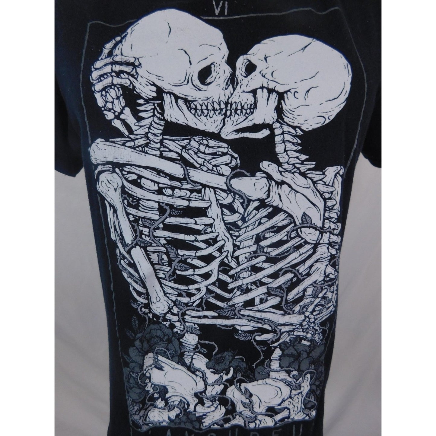 The Lovers Tarot Shirt Small Black Skeletons Graphic Gothic L'Amoureux