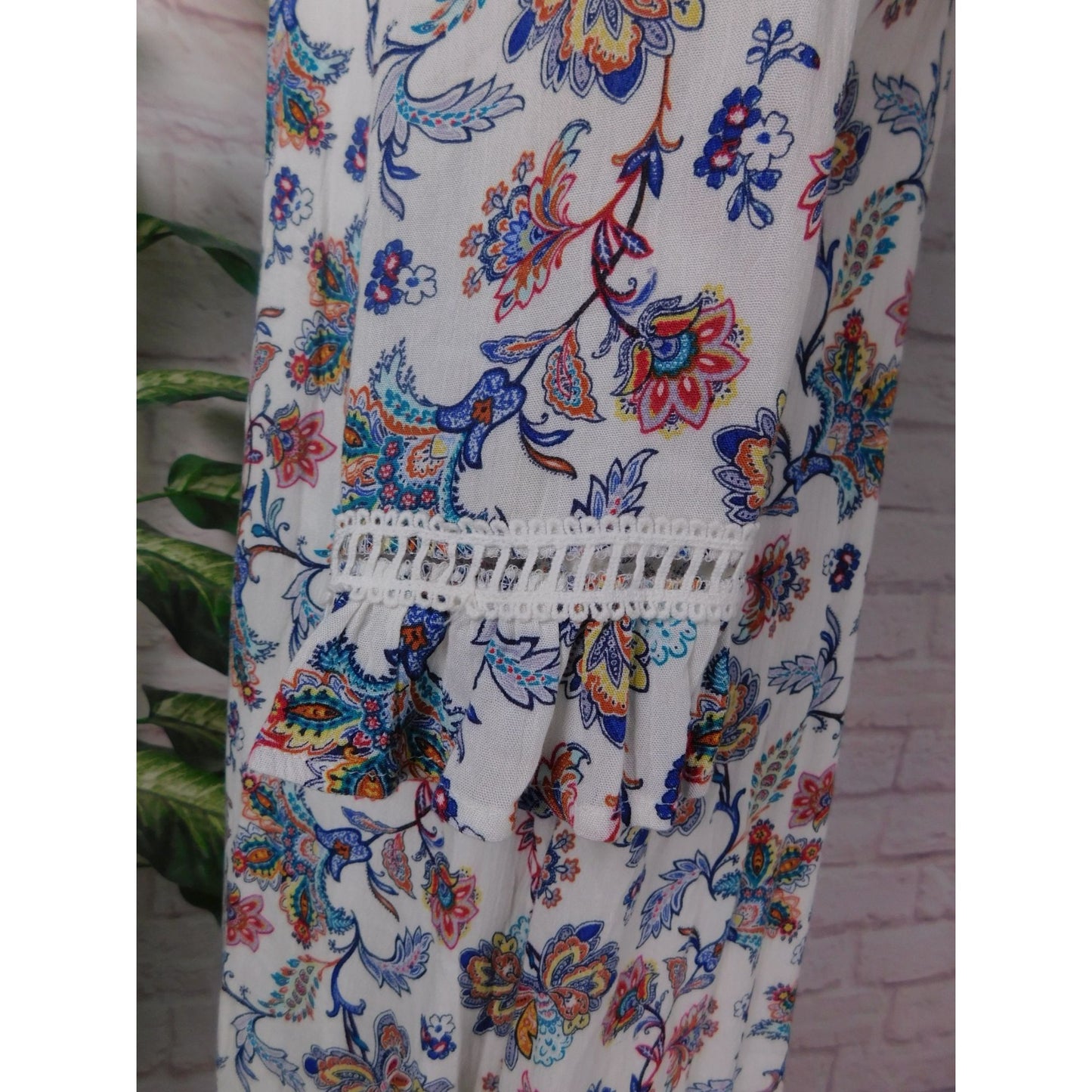 Robe droite Naif Petite taille M à fleurs, épaules dénudées, manches 3/4, style paysan, doublée, style bohème