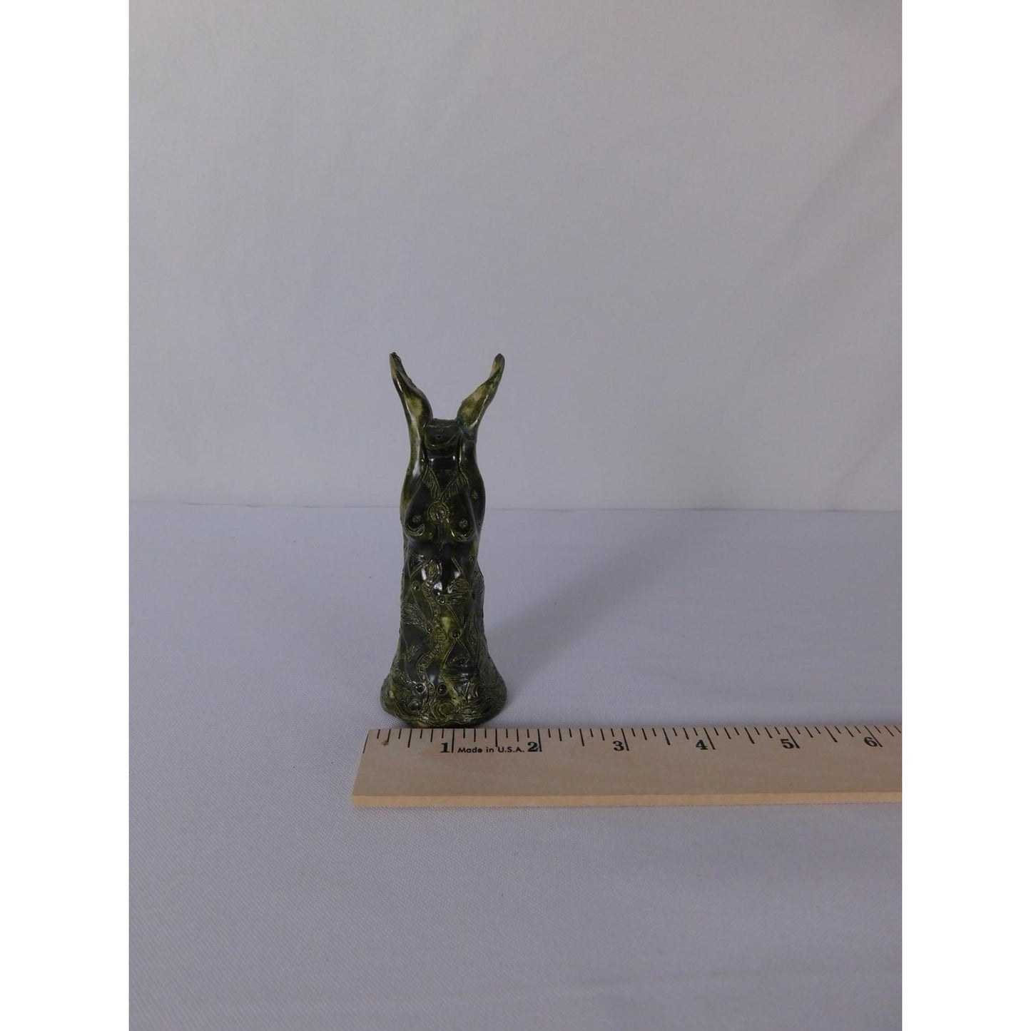 Handmade Green Ceramic Goddess Statue Miniature Folk Art Sculpture Signed AK
