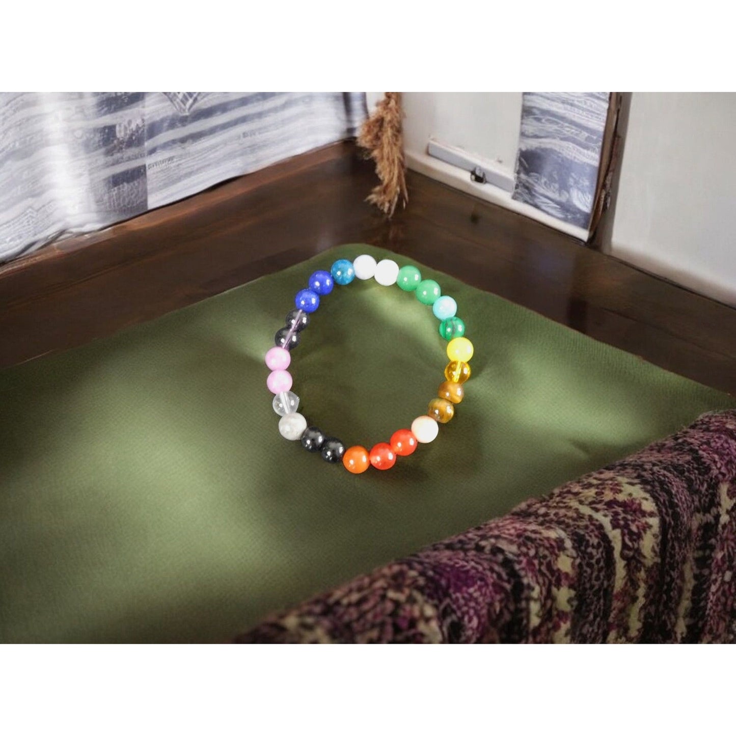 Bracelet de perles de guérison des chakras arc-en-ciel, bijoux spirituels unisexes multicolores en énergie Reiki