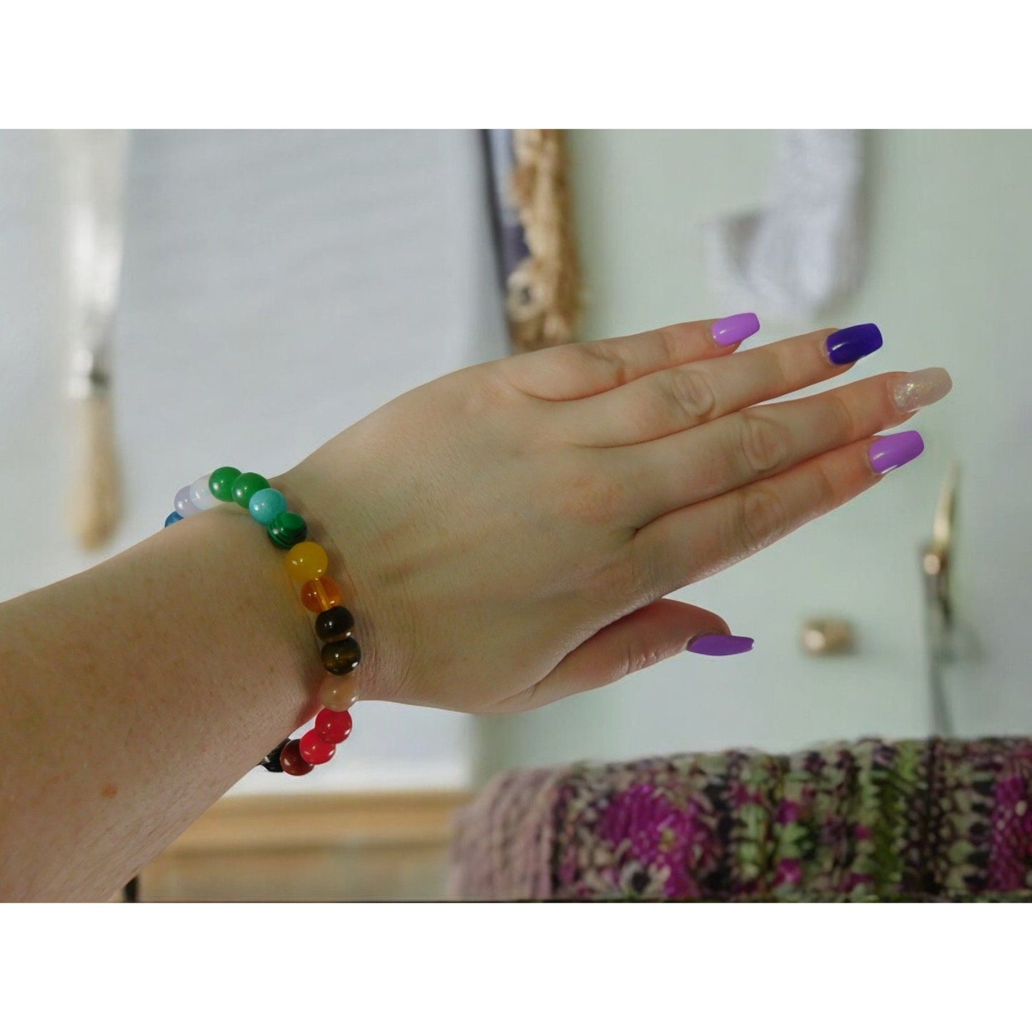 Bracelet de perles de guérison des chakras arc-en-ciel, bijoux spirituels unisexes multicolores en énergie Reiki