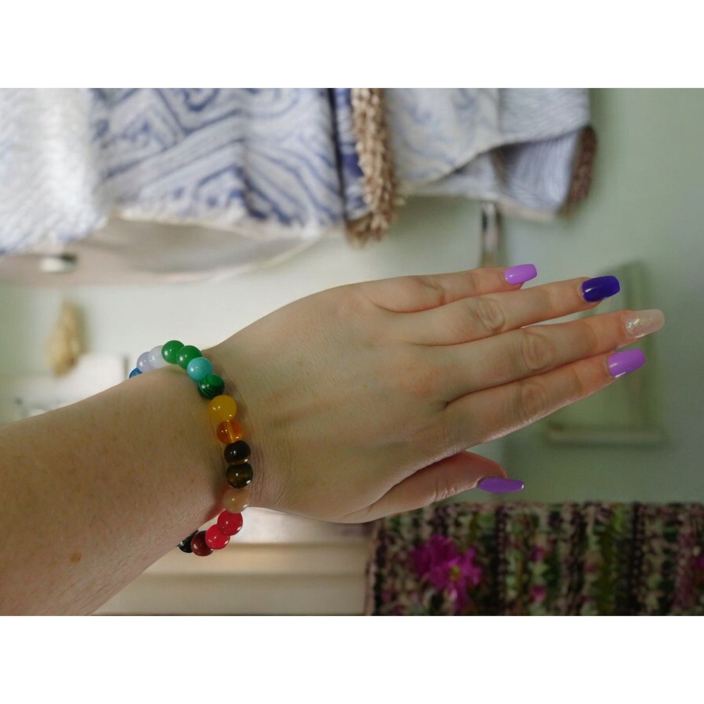 Bracelet de perles de guérison des chakras arc-en-ciel, bijoux spirituels unisexes multicolores en énergie Reiki