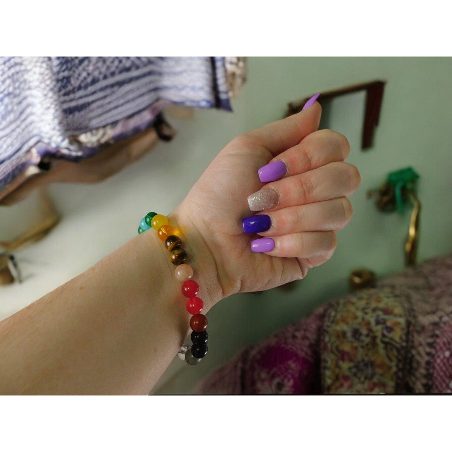 Bracelet de perles de guérison des chakras arc-en-ciel, bijoux spirituels unisexes multicolores en énergie Reiki