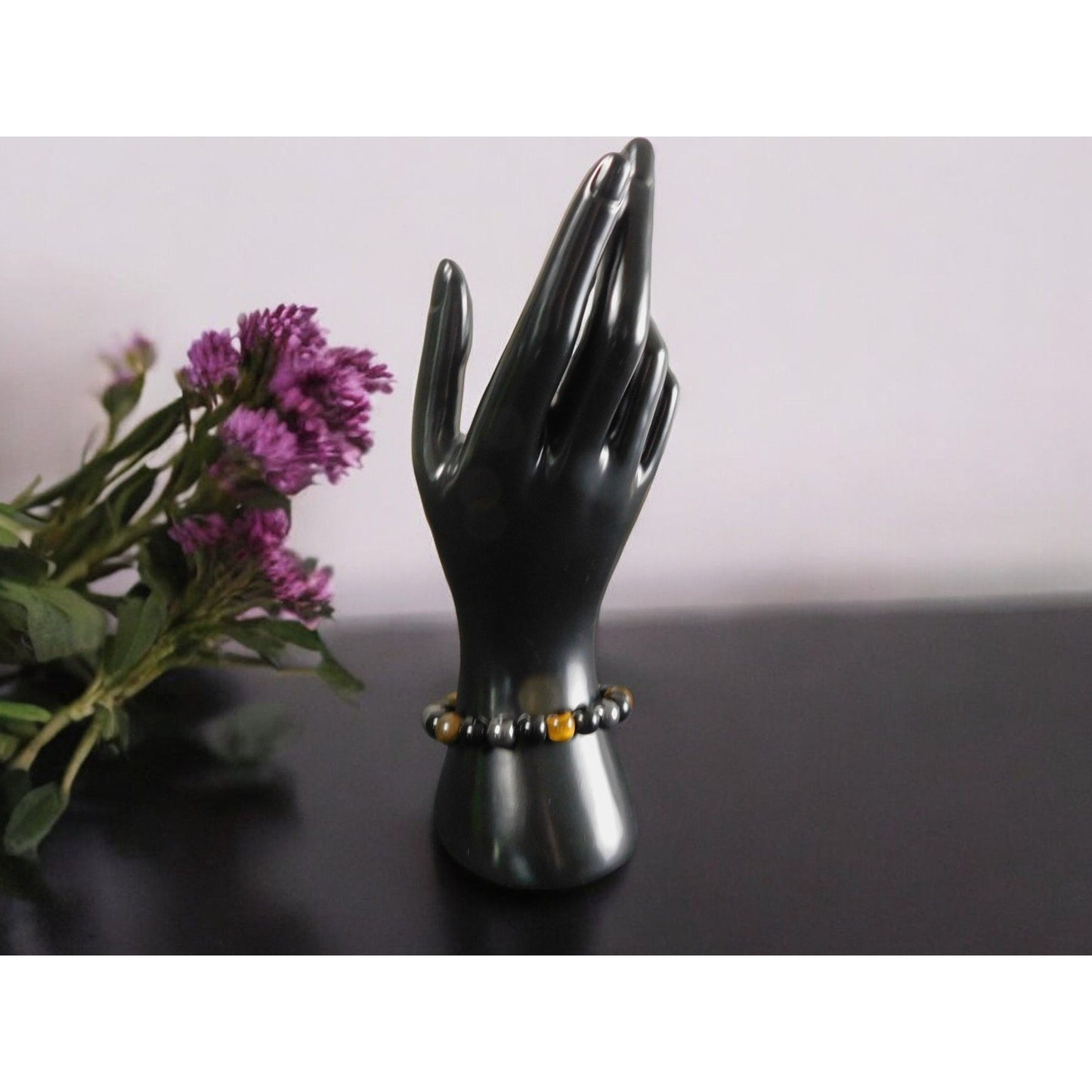 Bracelet Triple Protection Hématite Obsidienne Noire Oeil de Tigre Pour Protection 8mm