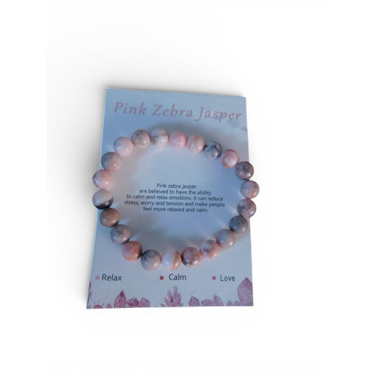 Ash & Sea Pink Zebra Jasper Beaded Bracelet 8mm For Relaxation & Emotional Calmness