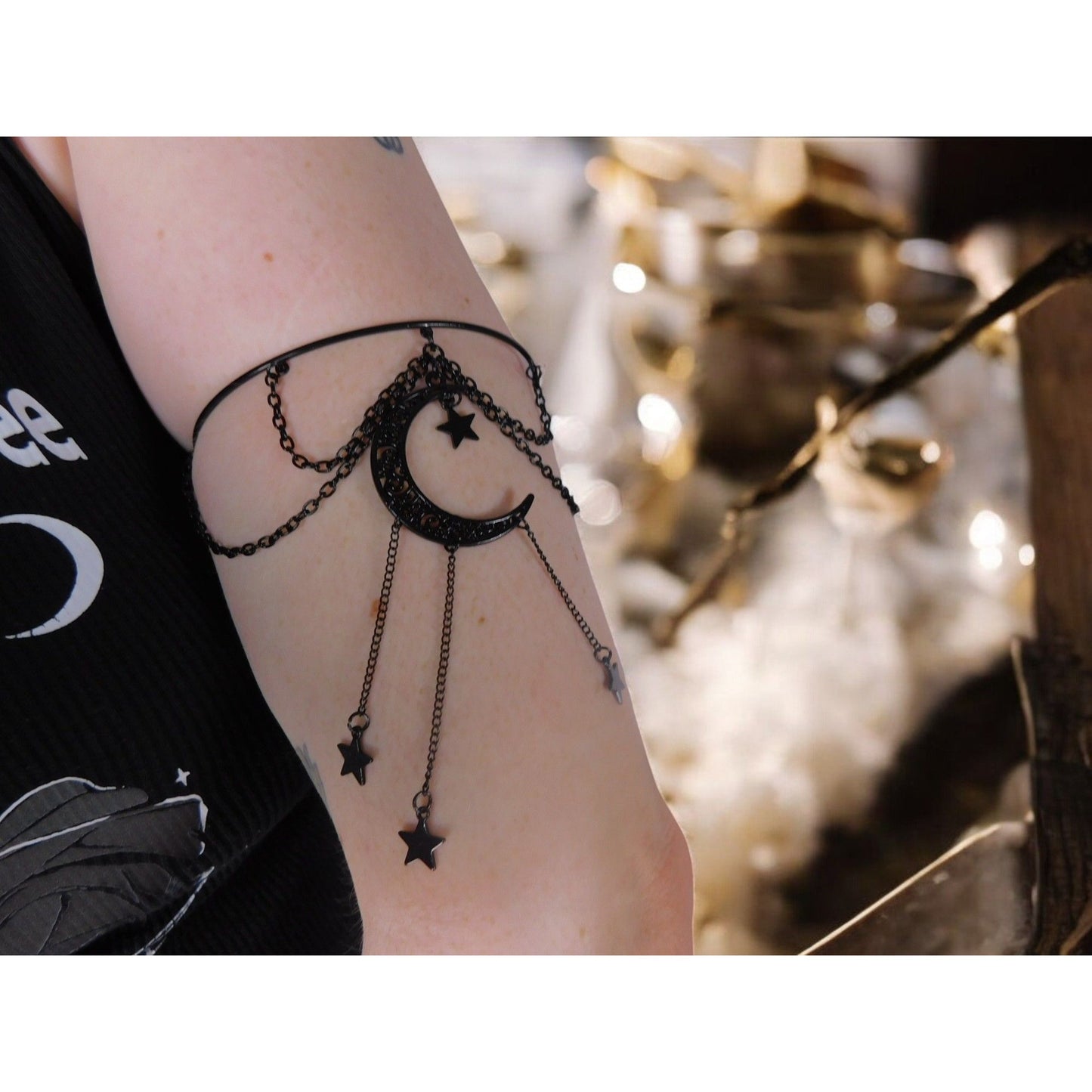 Witchy Black Moon Star Arm Cuff Boho Statement Adjustable Chain Jewelry