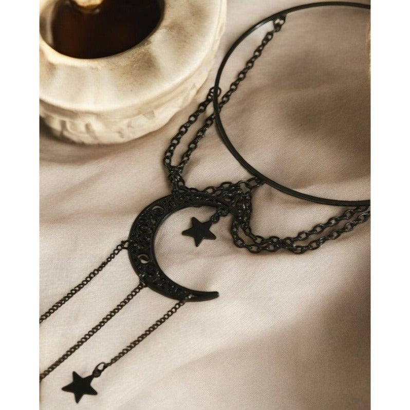 Witchy Black Moon Star Arm Cuff Boho Statement Adjustable Chain Jewelry