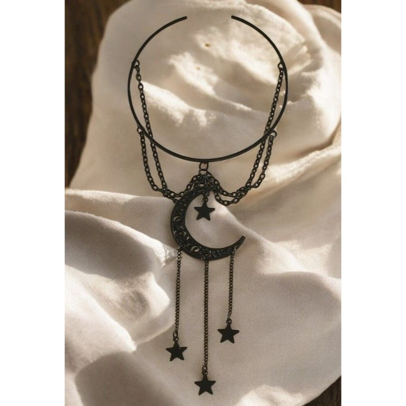 Witchy Black Moon Star Arm Cuff Boho Statement Adjustable Chain Jewelry