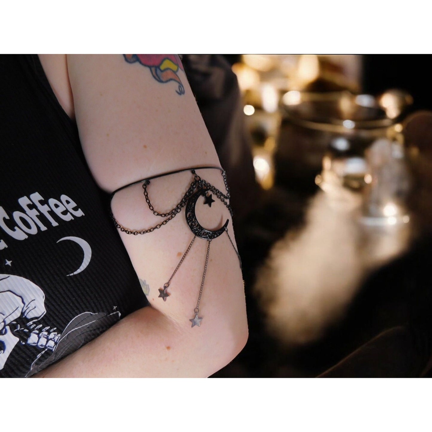 Witchy Black Moon Star Arm Cuff Boho Statement Adjustable Chain Jewelry