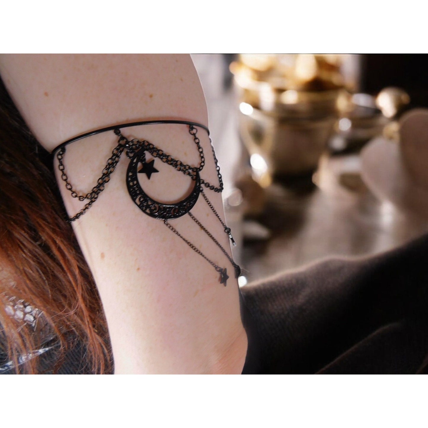 Witchy Black Moon Star Arm Cuff Boho Statement Adjustable Chain Jewelry