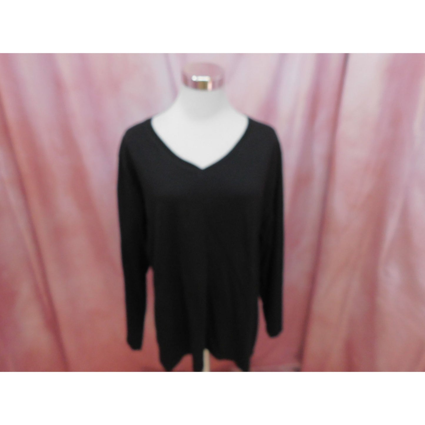 T-shirt en coton à manches longues et col en V basique Hanes pour femme, noir, XXL, léger