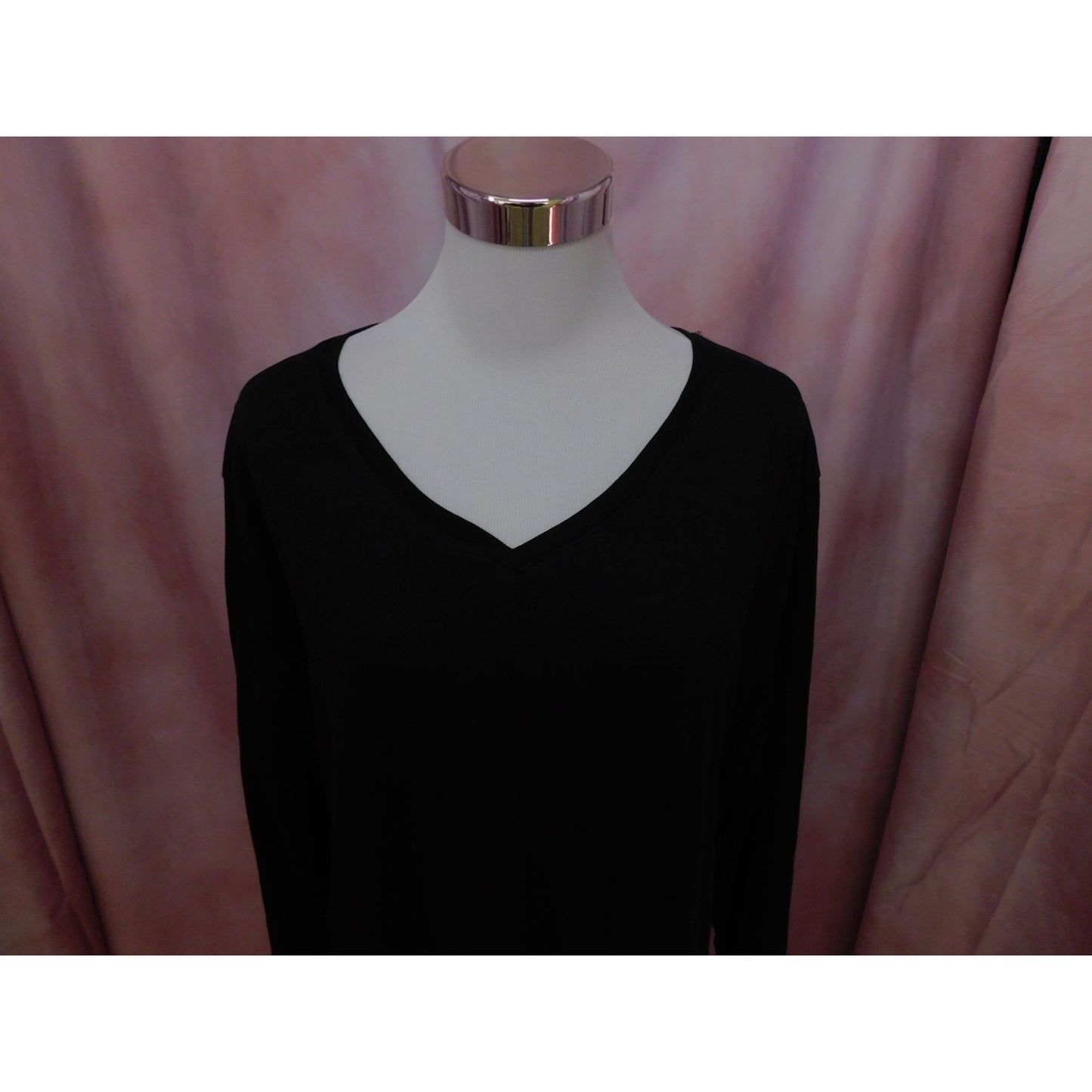 T-shirt en coton à manches longues et col en V basique Hanes pour femme, noir, XXL, léger