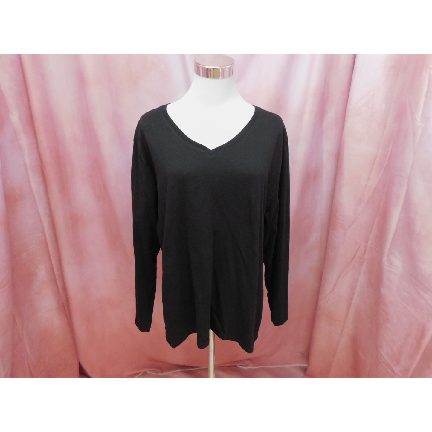 T-shirt en coton à manches longues et col en V basique Hanes pour femme, noir, XXL, léger