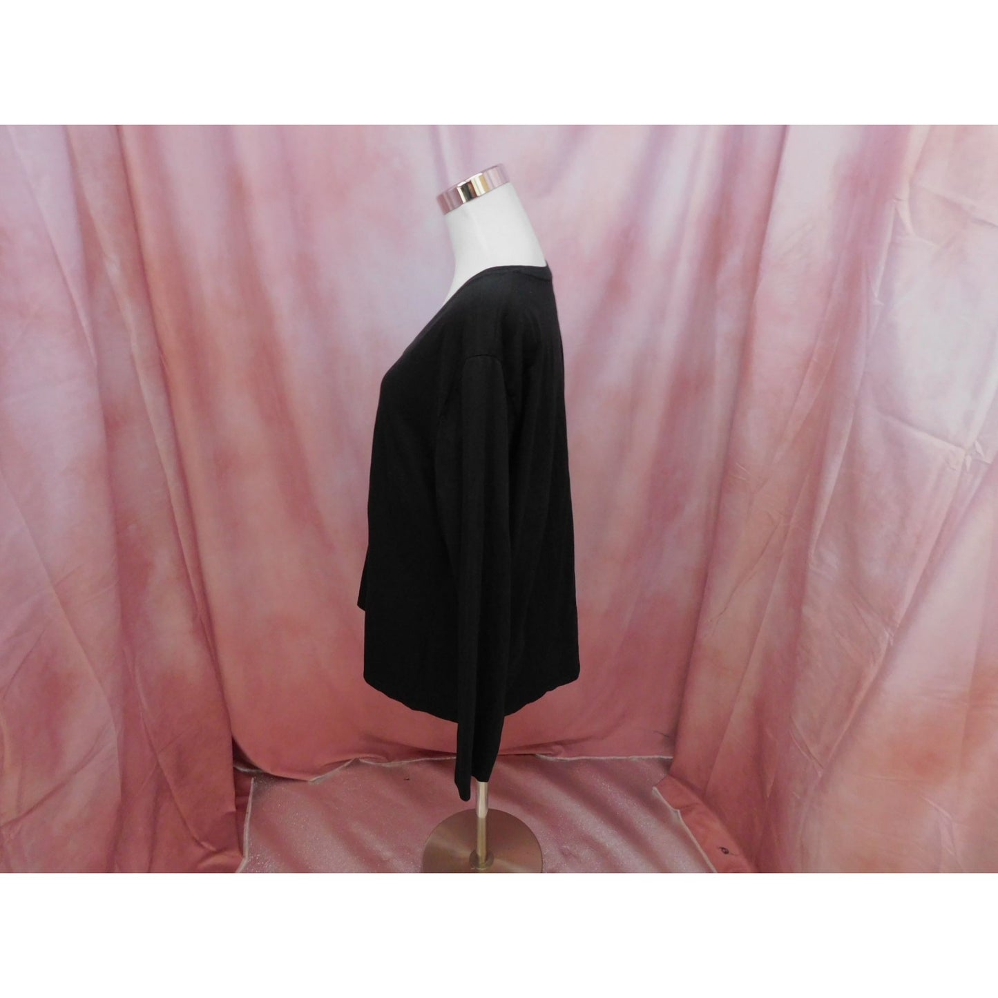 T-shirt en coton à manches longues et col en V basique Hanes pour femme, noir, XXL, léger
