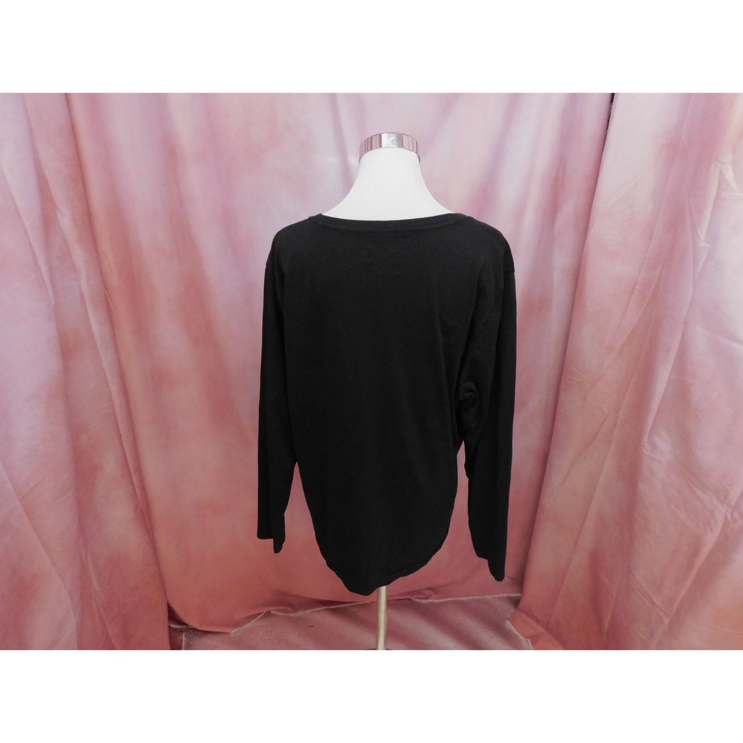 T-shirt en coton à manches longues et col en V basique Hanes pour femme, noir, XXL, léger
