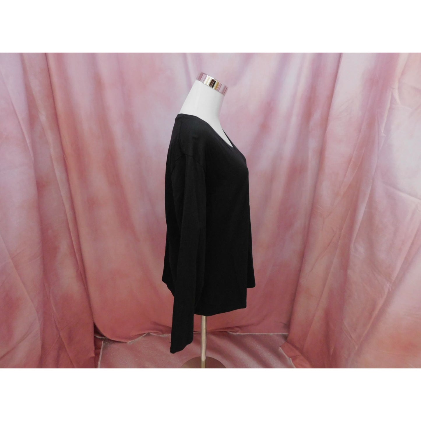 T-shirt en coton à manches longues et col en V basique Hanes pour femme, noir, XXL, léger