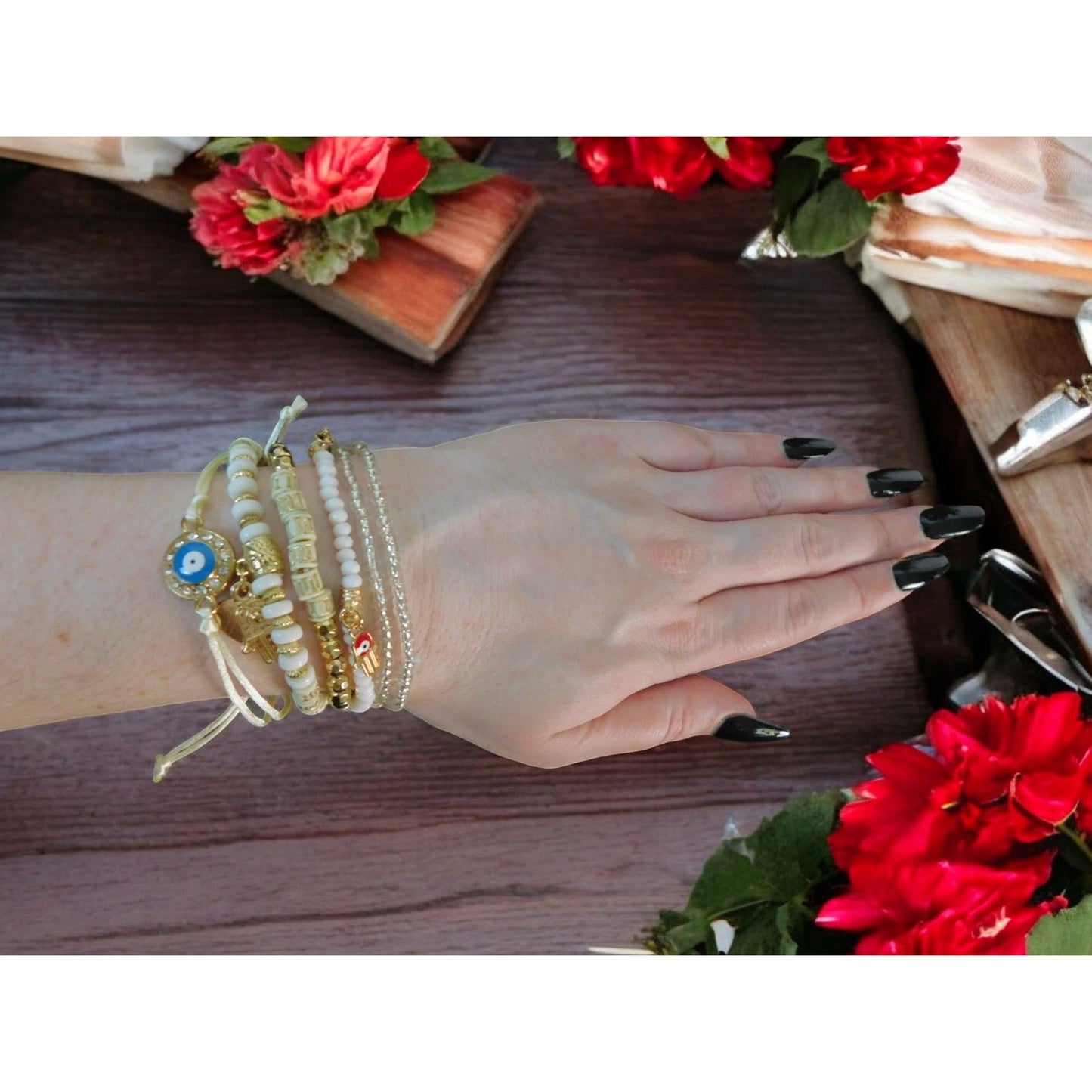 Ensemble de bracelets perlés Boho Evil Eye et Hamsa pour femmes
