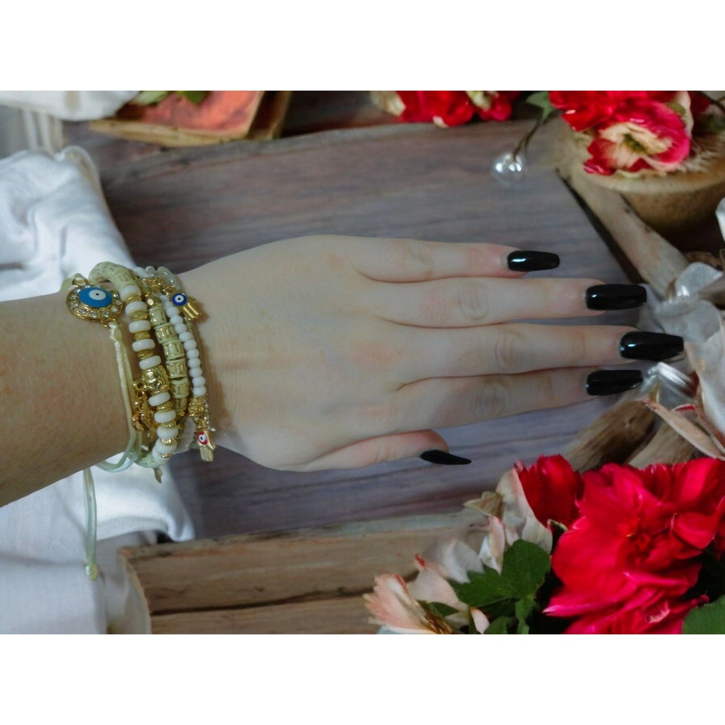 Ensemble de bracelets perlés Boho Evil Eye et Hamsa pour femmes
