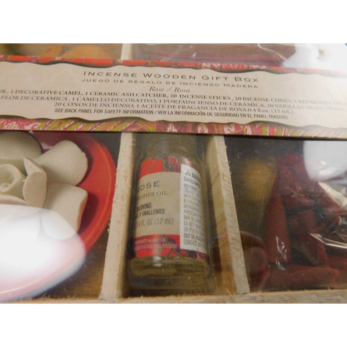 Coffret cadeau en bois d'encens Flora Classique avec bâtonnets décoratifs en céramique pour attrape-cendres de chameau, cônes et huile