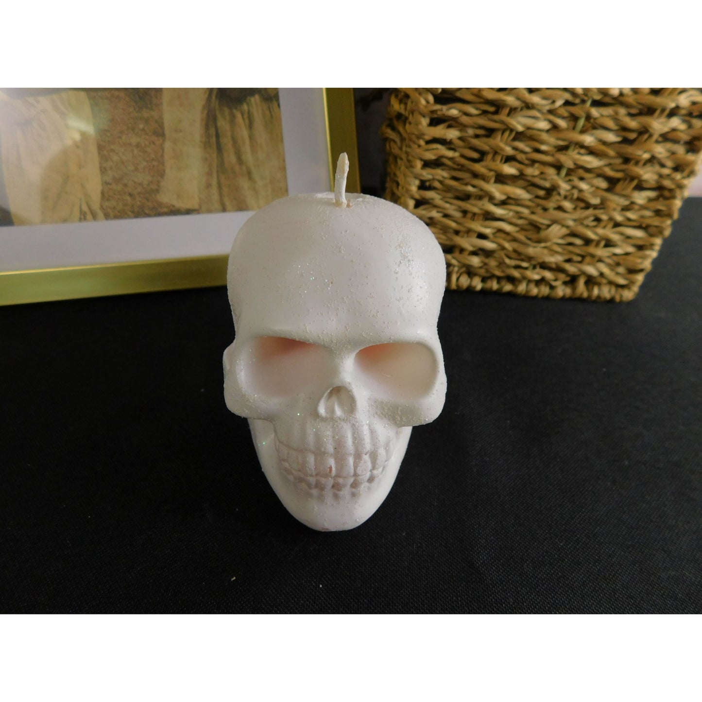 Bougie décorative pour la maison en forme de tête de mort, 7,6 cm, style gothique, sorcière, effrayant, Halloween, blanche, non parfumée