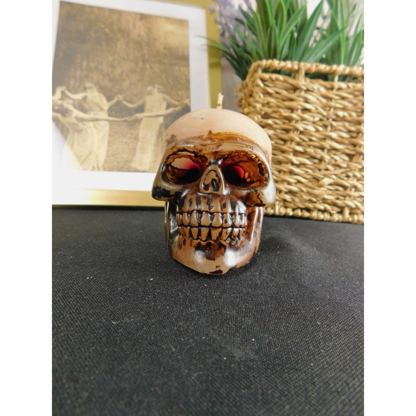 Bougie décorative pour la maison en forme de crâne 3" Gothique, sorcière, effrayant, Halloween sans parfum