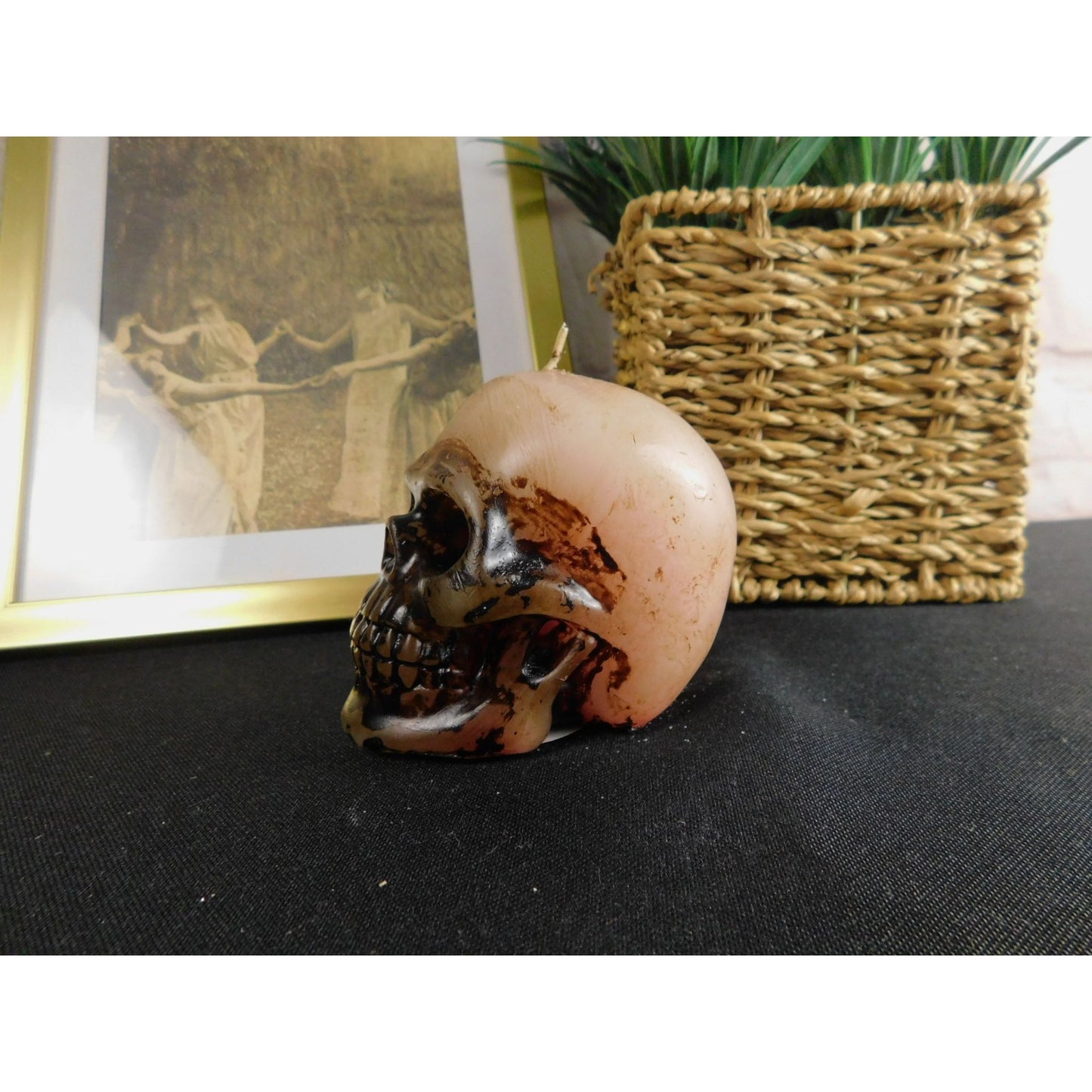 Bougie décorative pour la maison en forme de crâne 3" Gothique, sorcière, effrayant, Halloween sans parfum
