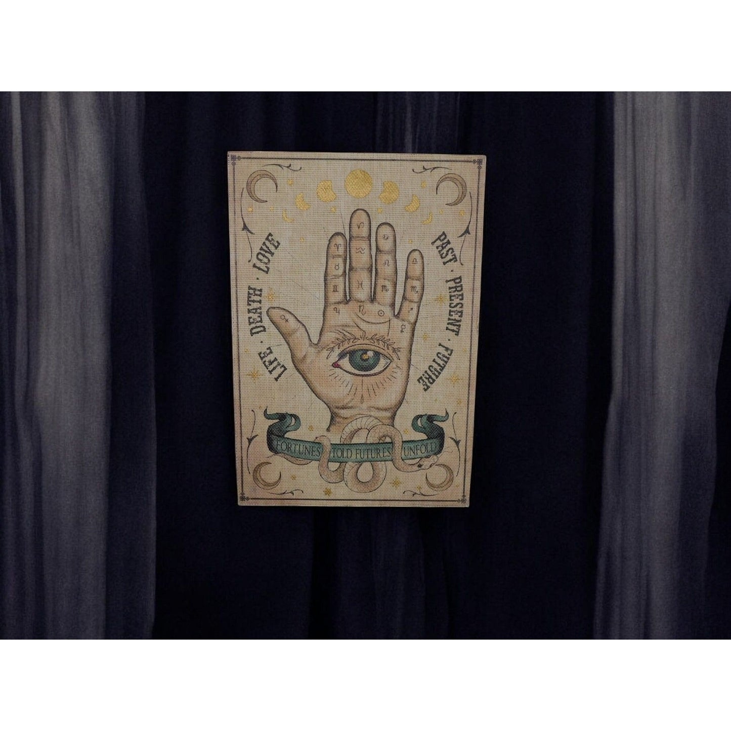 New Palmistry Wood & Canvas Wall Art 19x13 Hand Fortune Occult Witchy Decor
