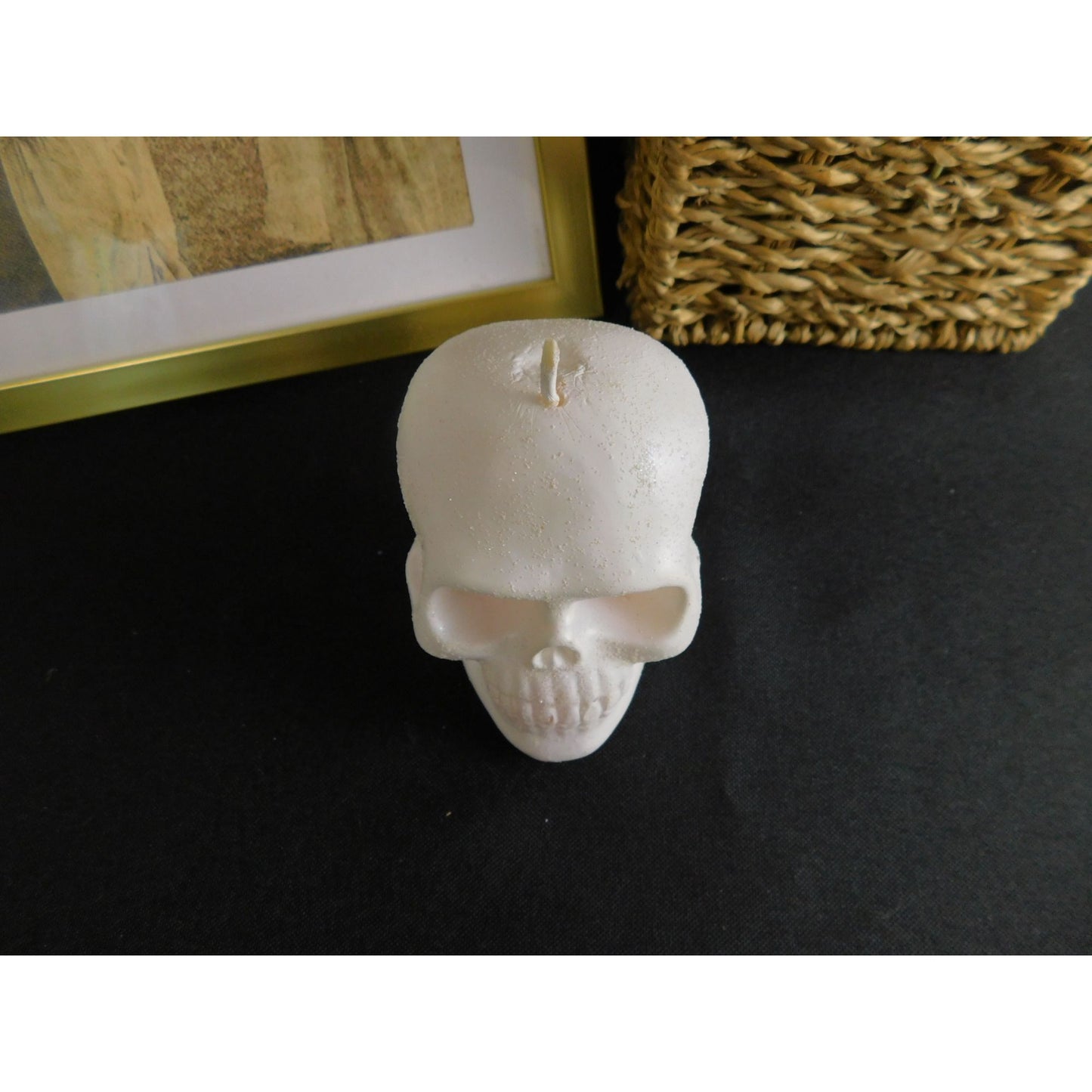 Bougie décorative pour la maison en forme de tête de mort, 7,6 cm, style gothique, sorcière, effrayant, Halloween, blanche, non parfumée