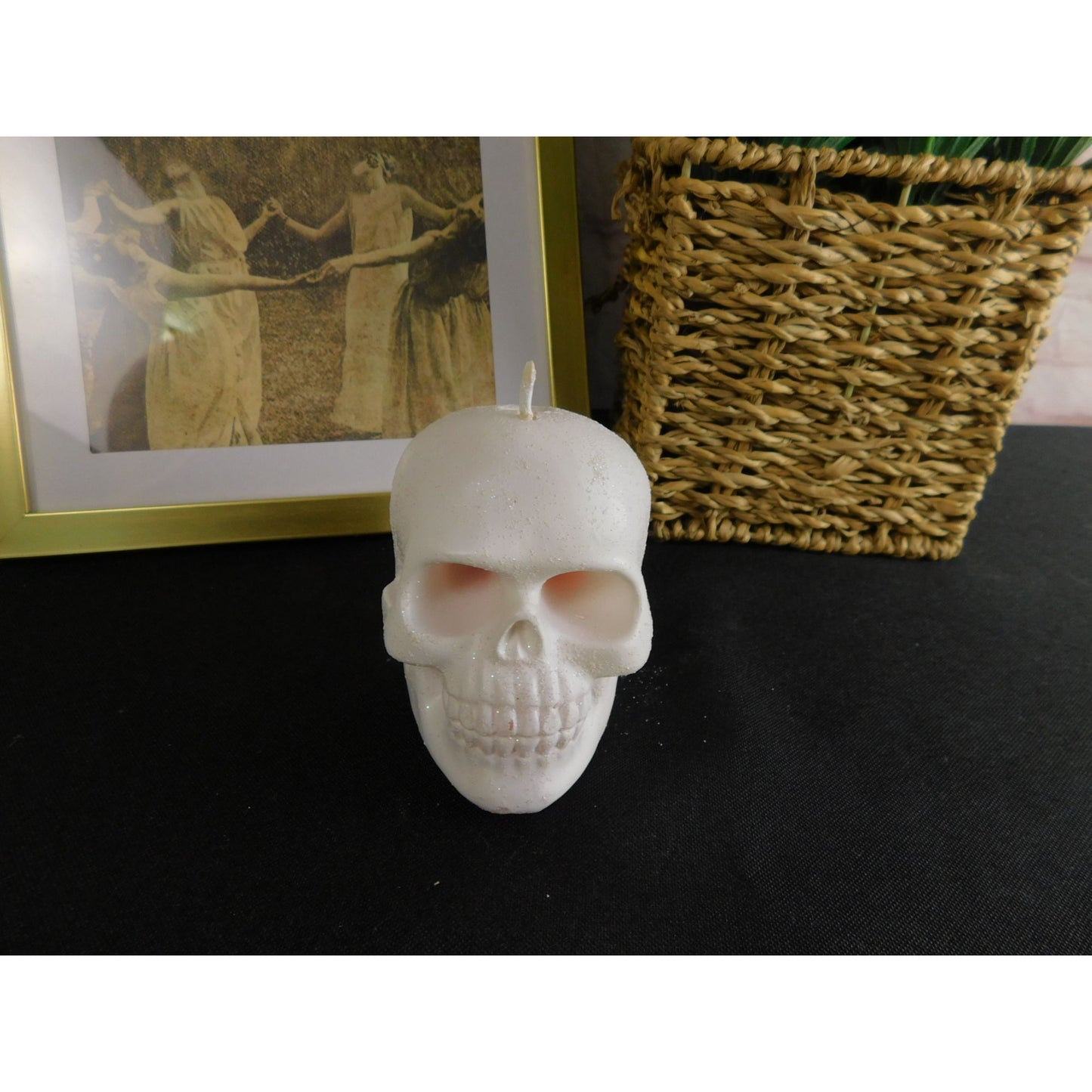 Bougie décorative pour la maison en forme de tête de mort, 7,6 cm, style gothique, sorcière, effrayant, Halloween, blanche, non parfumée