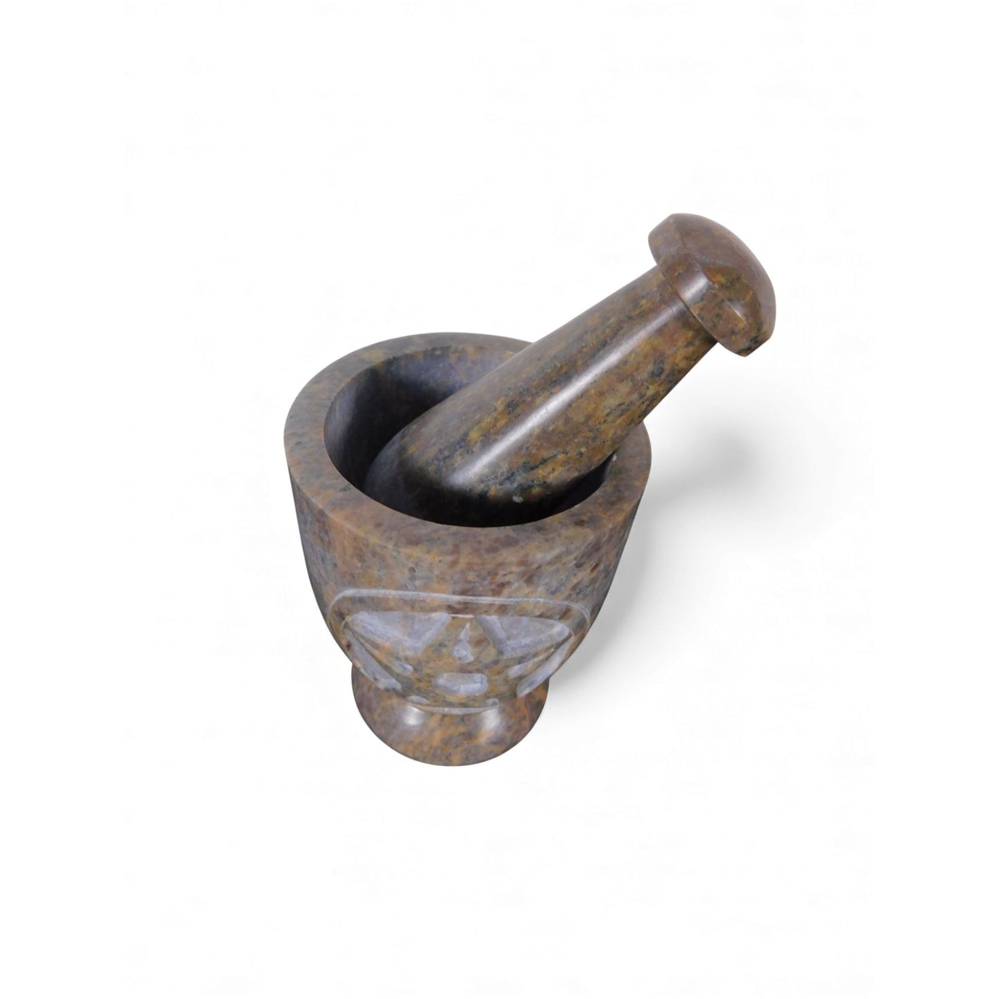 Pentacle Carved Soapstone Mortar & Pestle 4"H × 3"D - Ritual Grinder - New