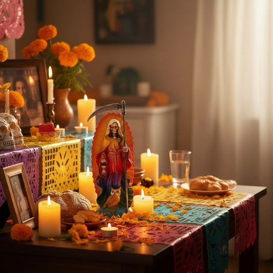 Santa Muerte Rainbow Altar Statue 7"