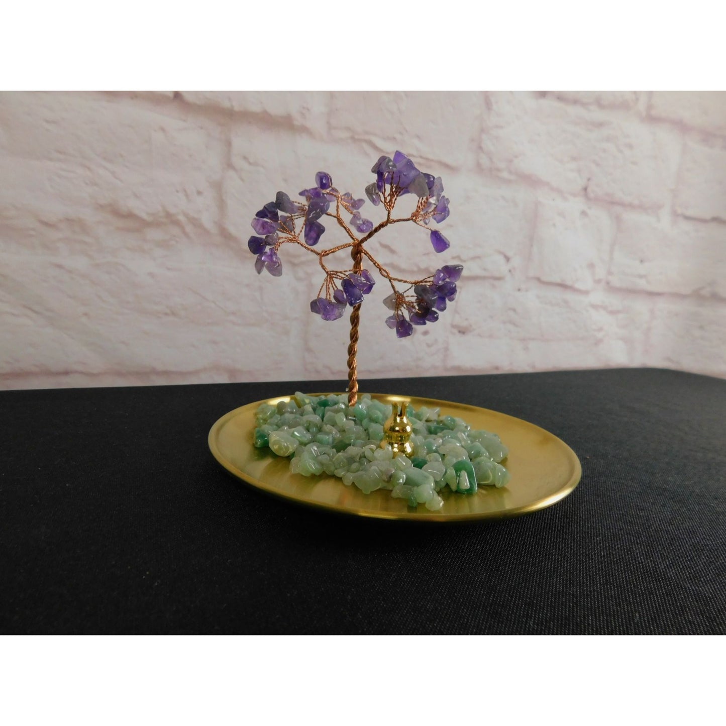 Porte-encens / brûleur d'encens en cristal de gemme arbre de vie avec cristaux d'améthyste et d'aventurine verte