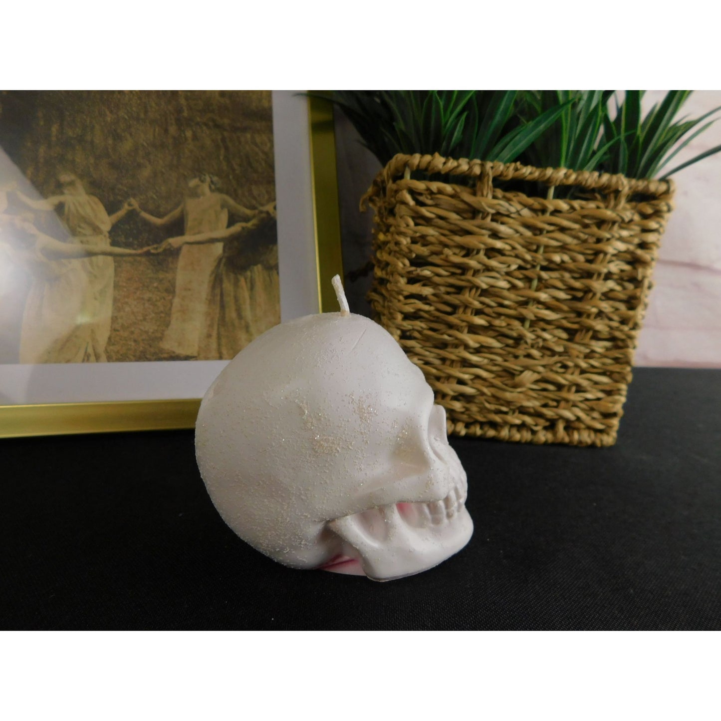 Bougie décorative pour la maison en forme de tête de mort, 7,6 cm, style gothique, sorcière, effrayant, Halloween, blanche, non parfumée