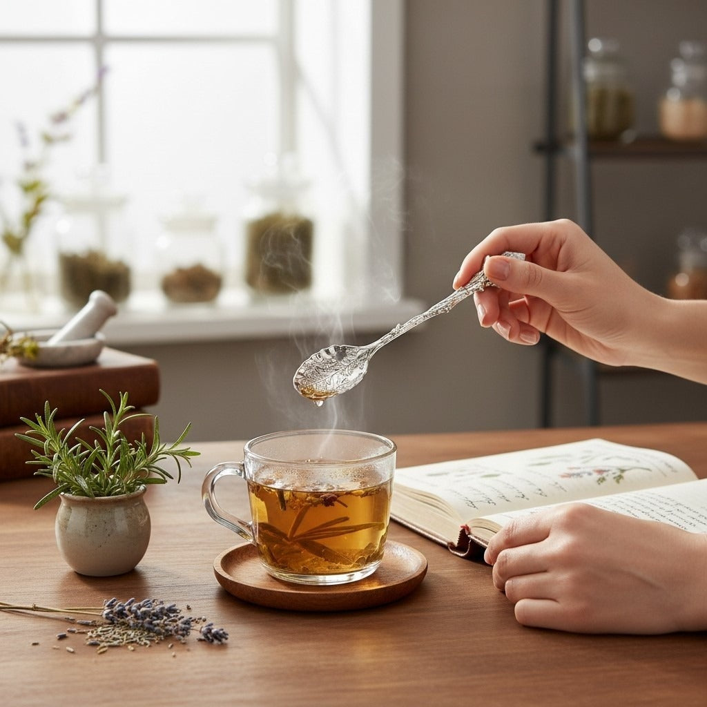 Crystal Handle Teaspoon Ornate Leaf Bowl Silver Metal Witchy Altar Spoon Decor