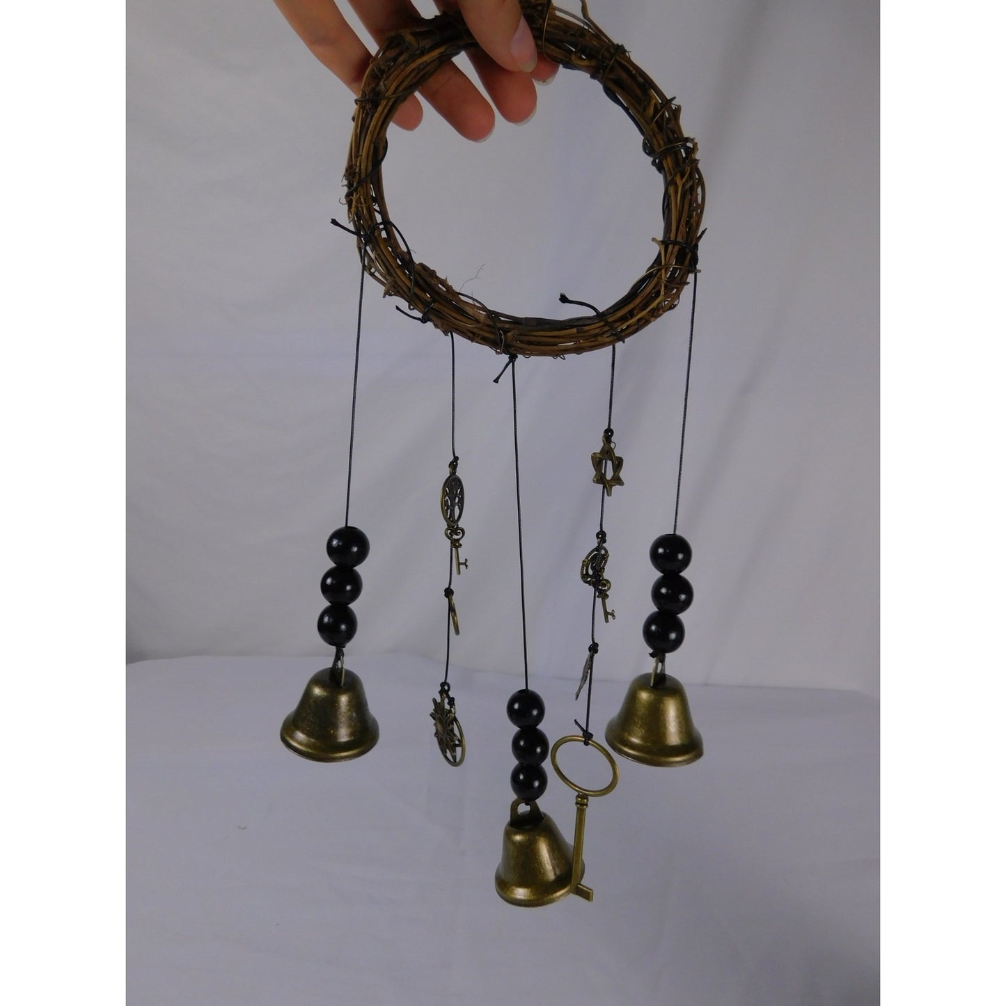 Handmade Grapevine Wreath Witches Bells For Protection With Brass Bells & Charms