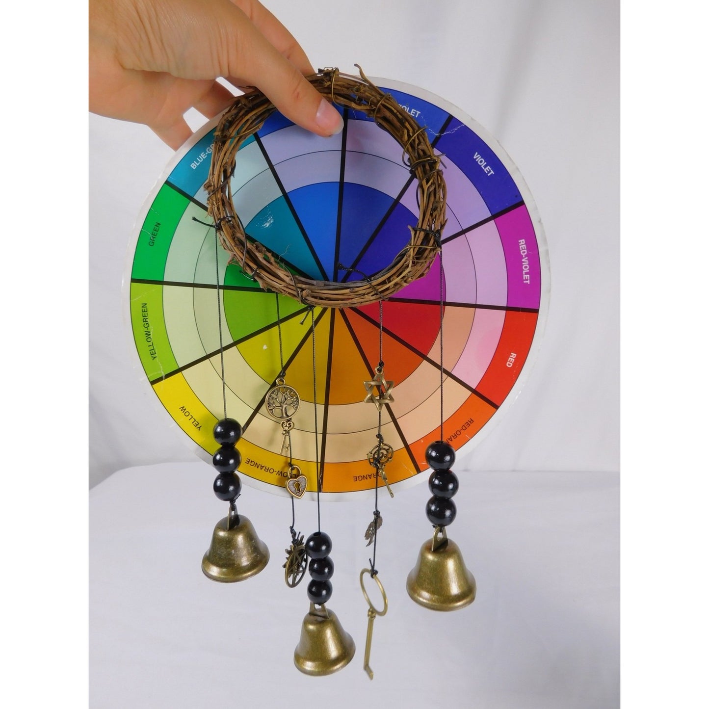 Handmade Grapevine Wreath Witches Bells For Protection With Brass Bells & Charms