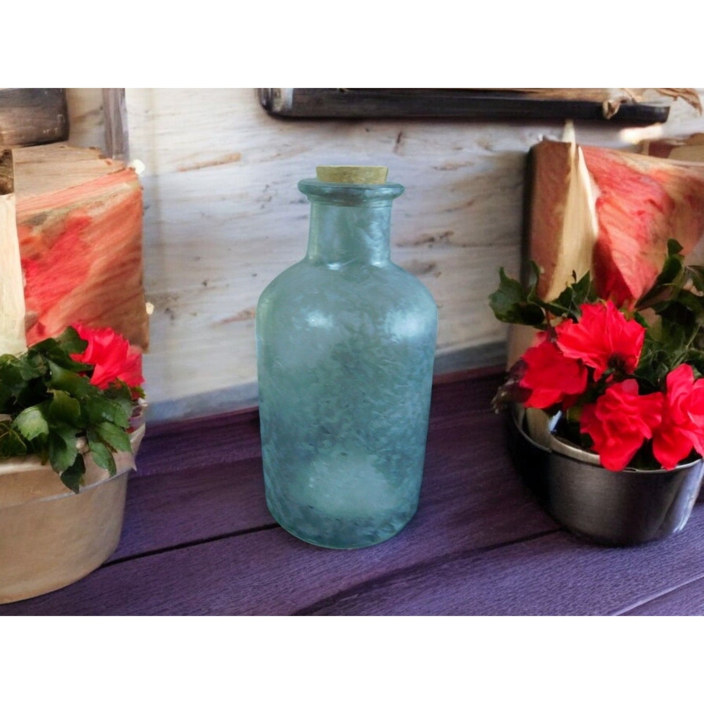 Bouteille d'apothicaire en verre dépoli au design antique avec bouchon en liège 6"