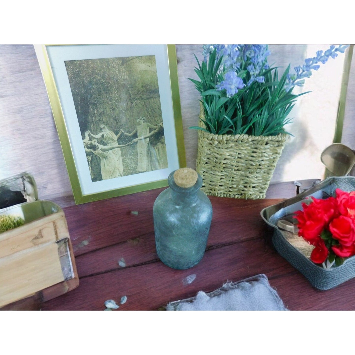 Bouteille d'apothicaire en verre dépoli au design antique avec bouchon en liège 6"