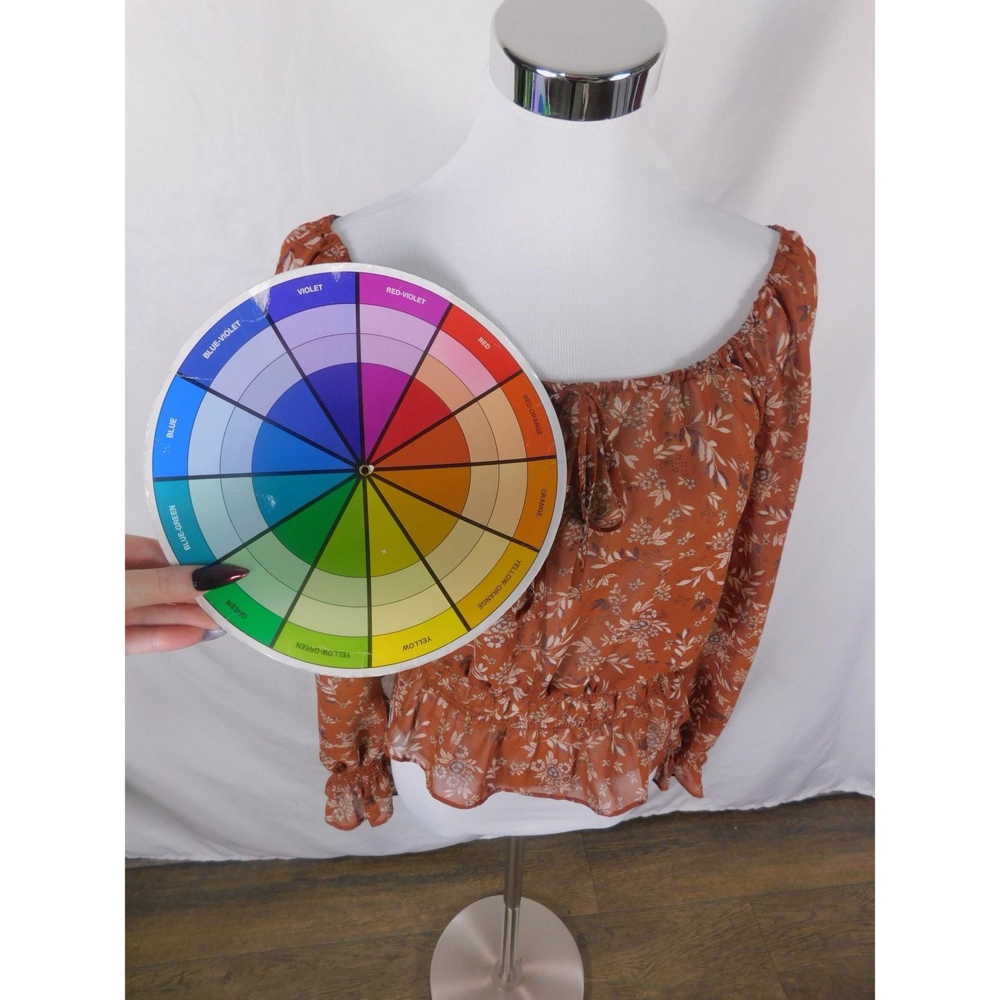 Boho Rust Floral Peasant Peplum Off Shoulder Blouse M