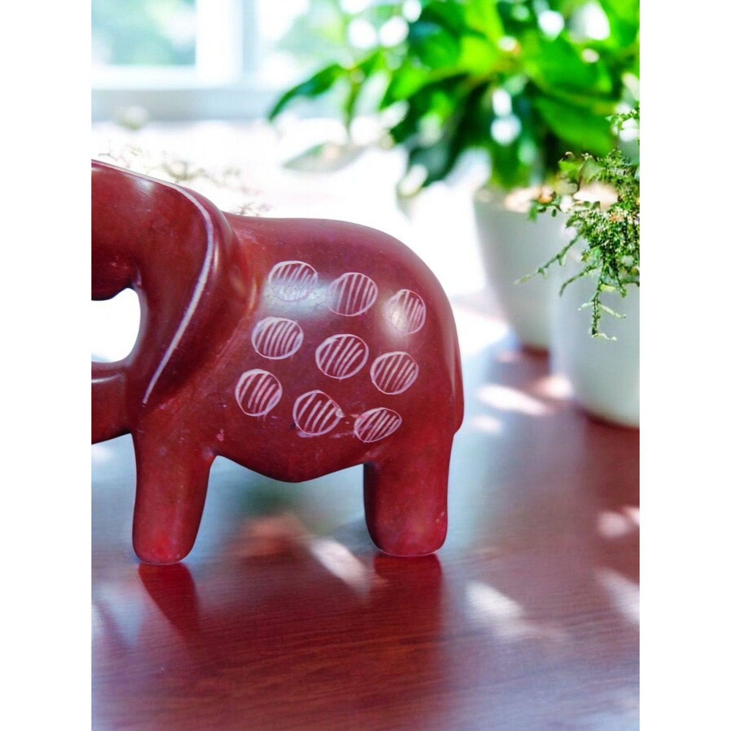 Vtg Miniature Hand Carved Red Soapstone Elephant Figurine 3" African Art Decor