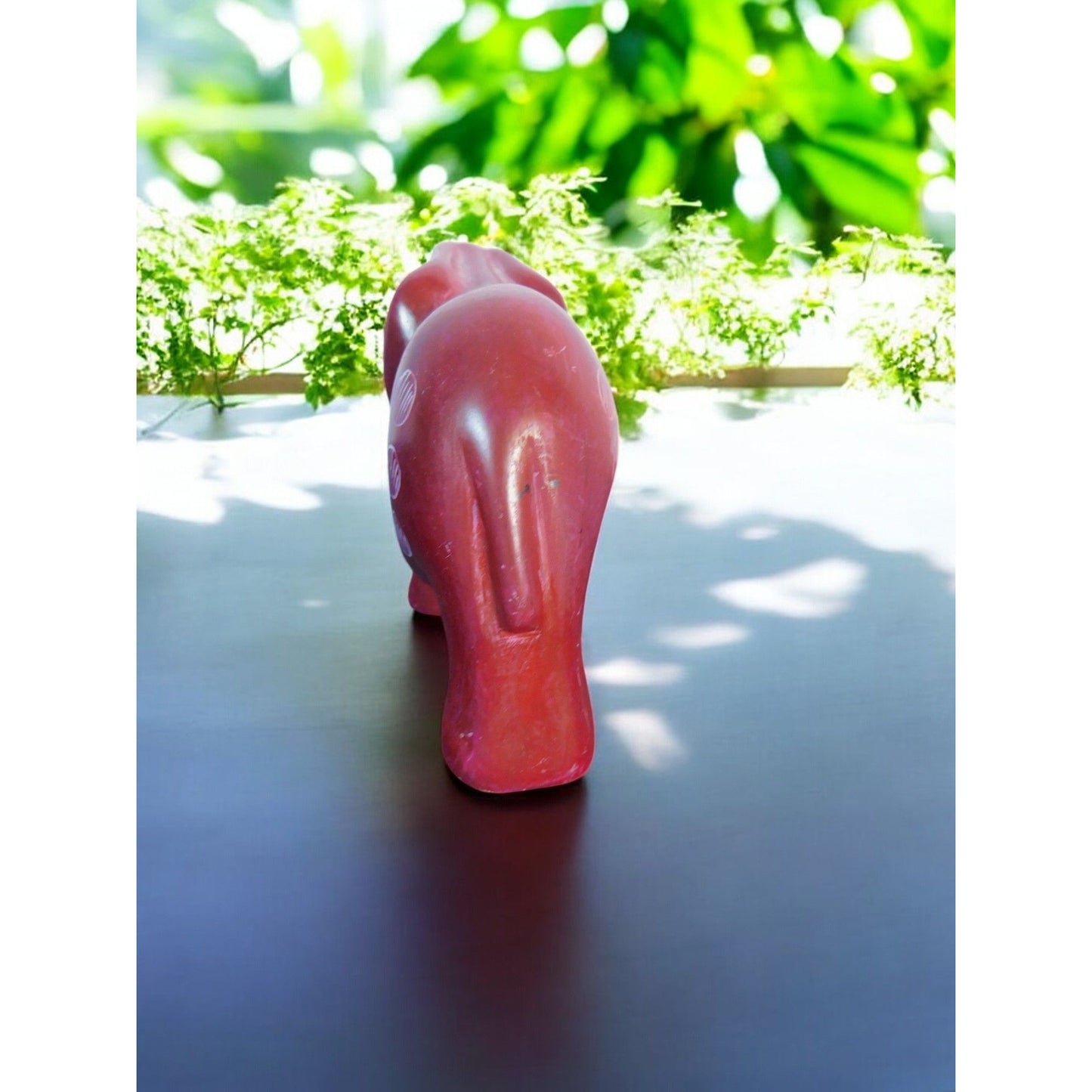 Vtg Miniature Hand Carved Red Soapstone Elephant Figurine 3" African Art Decor