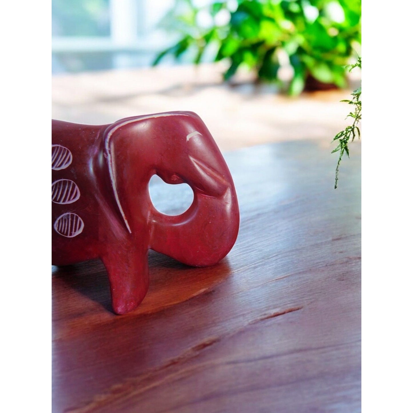 Vtg Miniature Hand Carved Red Soapstone Elephant Figurine 3" African Art Decor
